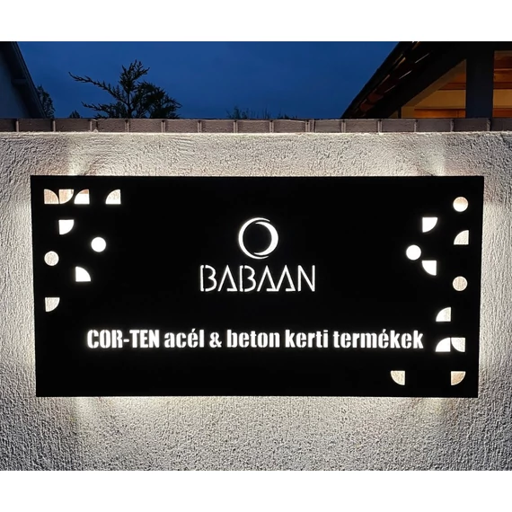 Babaan Corten acél és beton kerti termékek cégtábla